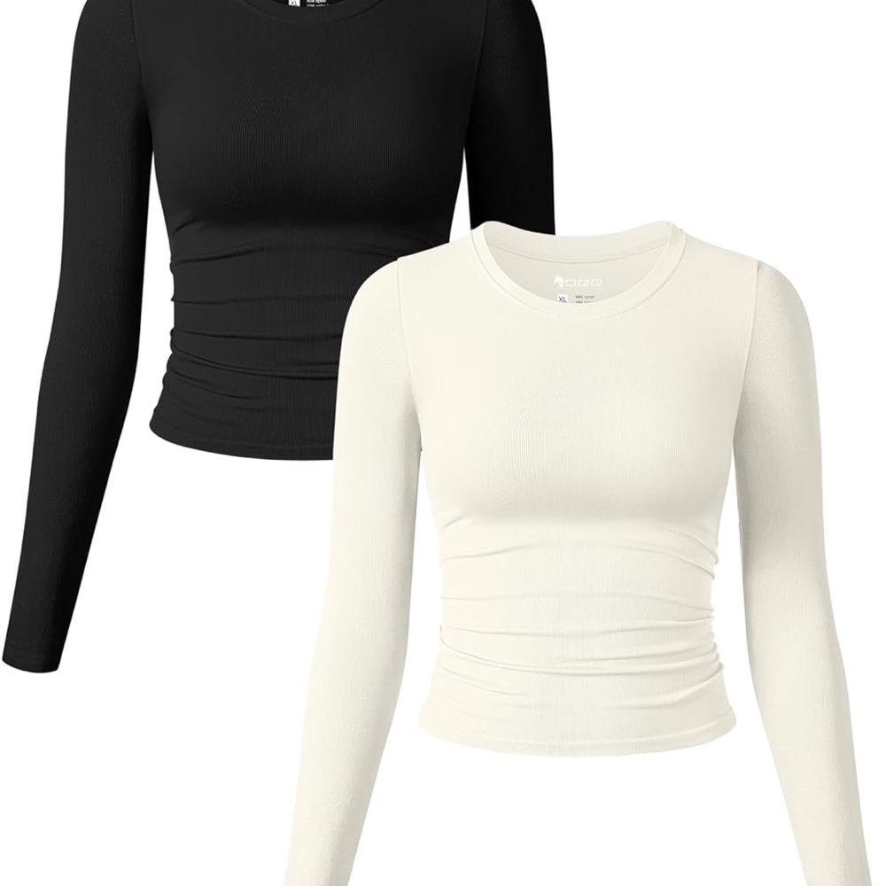OQQ Women's Black and White Long Sleeve Tops